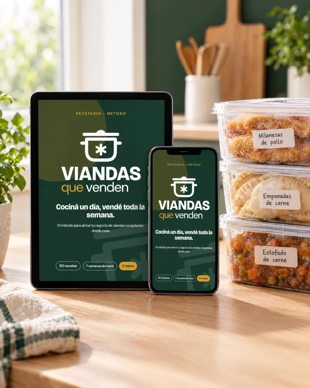 El bundle de Viandas que Venden en una tablet y un celular.