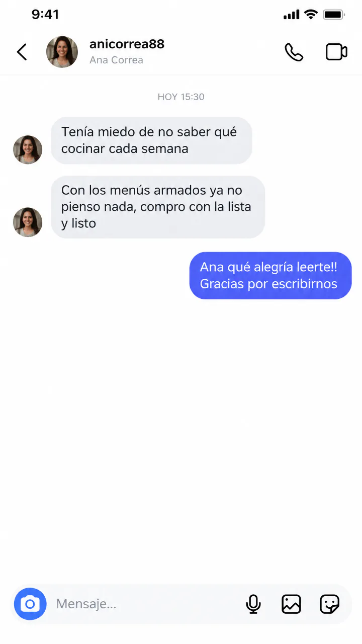 Captura de Instagram: Ana ya no piensa qué cocinar, compra con la lista de los menús armados.