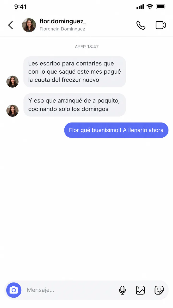 Captura de Instagram: Florencia pagó la cuota del freezer nuevo cocinando solo los domingos.