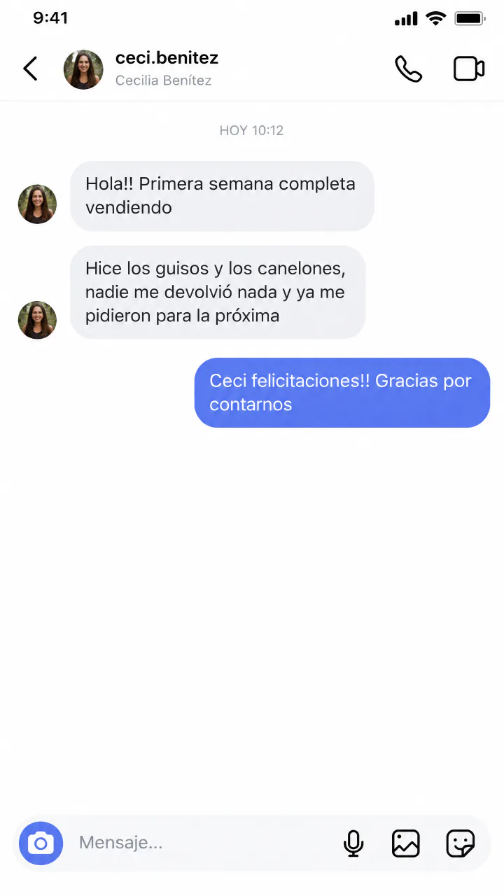 Captura de Instagram: Cecilia completó su primera semana vendiendo guisos y canelones.